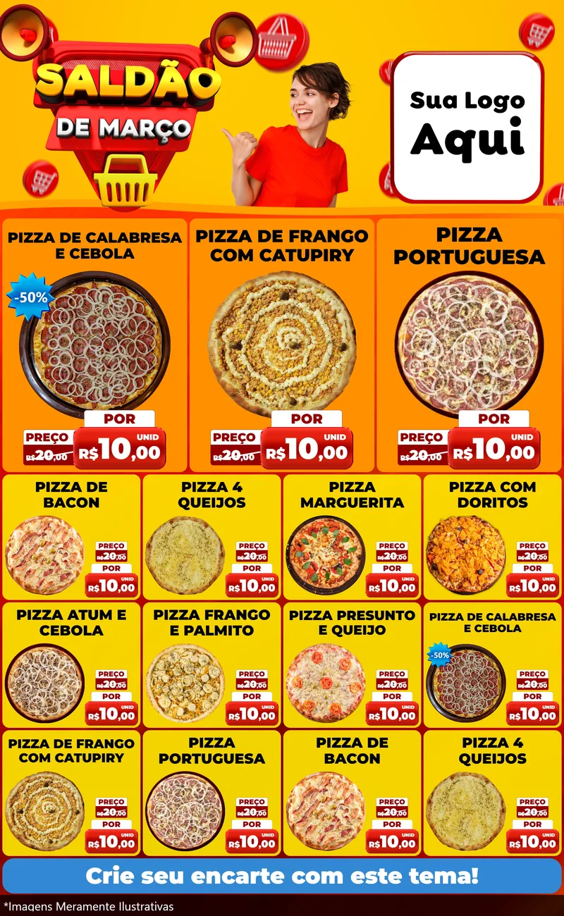 Modelo de Encarte para Encarte Grande com o tema Saldão de Março para Pizzaria