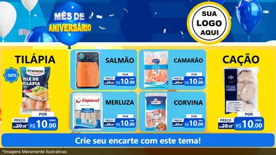 Modelo de TV para TV Horizontal com o tema Mês de Aniversário para Peixaria