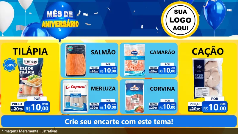 Modelo de TV para TV Horizontal com o tema Mês de Aniversário para Peixaria