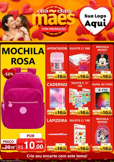 Modelo de Encarte para Encarte A4 Vertical com o tema Dia das Mães com Promoção para Papelaria