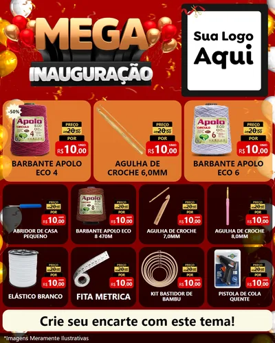Modelo de Rede Social para Feed Instagram com o tema Mega Inauguração para Armarinho e Aviamentos