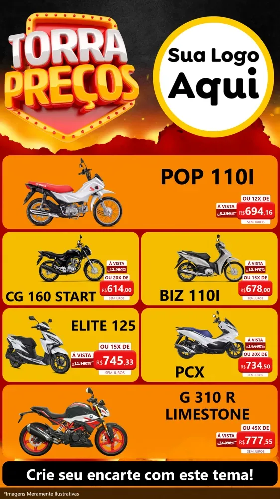 Modelo de TV para TV Vertical com o tema Torra Preços para Concessionaria de Motos