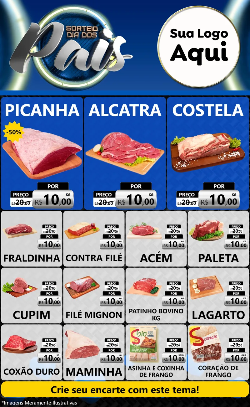 Modelo de Encarte para Encarte Grande com o tema Sorteio Dia Dos Pais para Açougue