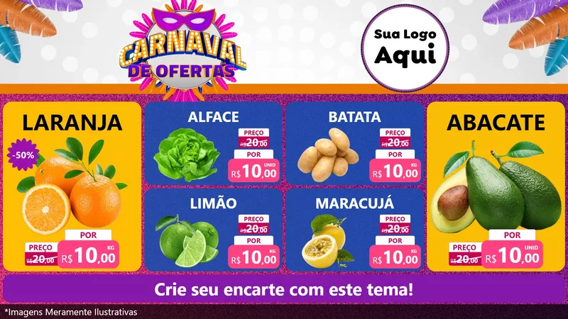 Modelo de TV para TV Horizontal com o tema Carnaval de Ofertas para Hortifrúti