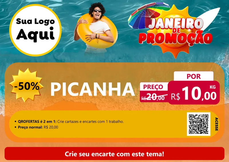 Modelo de Cartaz para Cartaz A4 Horizontal com o tema Janeiro de Promoção para Açougue