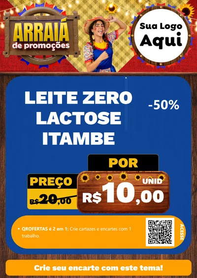 Modelo de Cartaz para Cartaz A4 Vertical com o tema Arraiá de Promoções para Frios e Laticínios