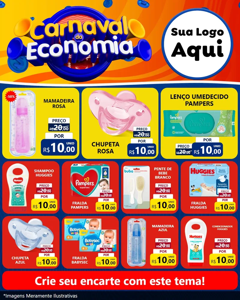 Modelo de Rede Social para Feed Instagram com o tema Carnaval da Economia para Bebês