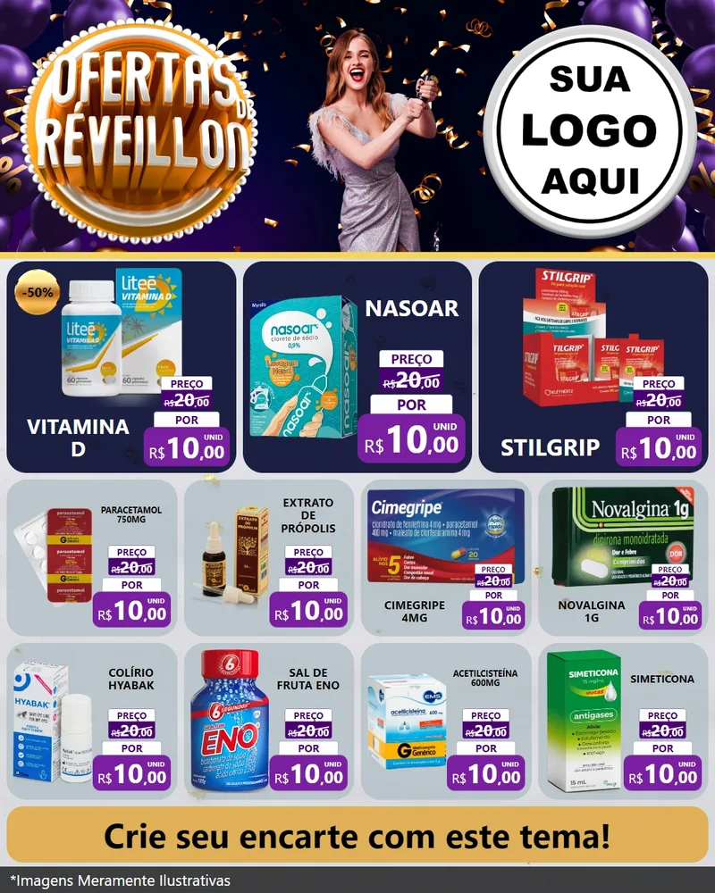 Modelo de Rede Social para Feed Instagram com o tema Ofertas de Réveillon para Farmácia