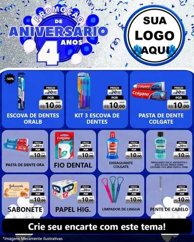Modelo de Rede Social para Feed Instagram com o tema Promoção de Aniversário - 4 Anos para Higiene Pessoal