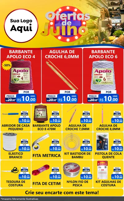 Modelo de Encarte para Encarte Grande com o tema Ofertas de Julho para Armarinho e Aviamentos