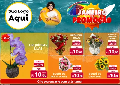 Modelo de Encarte para Encarte A4 Horizontal com o tema Janeiro de Promoção para Floricultura e jardim