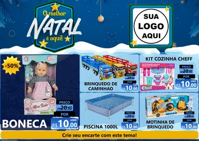 Modelo de Encarte para Encarte A4 Horizontal com o tema O Melhor Natal É Aqui! para Brinquedos