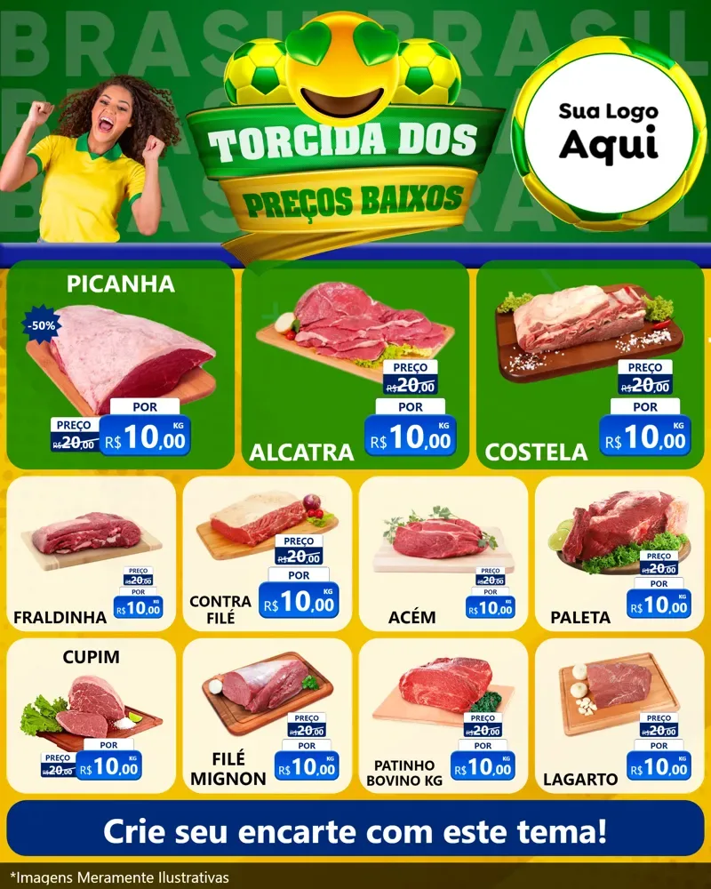 Modelo de Rede Social para Feed Instagram com o tema Torcida dos Preços Baixos - Copa para Açougue