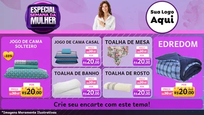 Modelo de TV para TV Horizontal com o tema Especial Semana da Mulher para Cama, Mesa e Banho