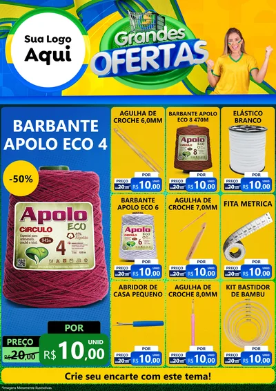 Modelo de Encarte para Encarte A4 Vertical com o tema Grandes Ofertas para Armarinho e Aviamentos