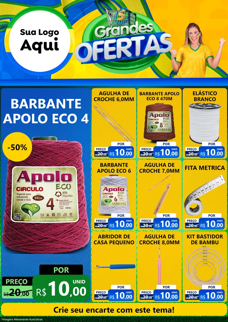 Modelo de Encarte para Encarte A4 Vertical com o tema Grandes Ofertas para Armarinho e Aviamentos
