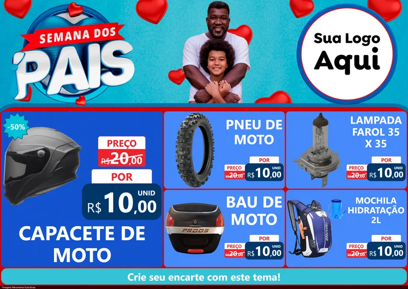 Modelo de Encarte para Encarte A4 Horizontal com o tema Semana Dos Pais para Moto peças