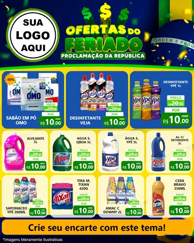 Modelo de Rede Social para Feed Instagram com o tema Ofertas do Feriado - Proclamação da República para Produtos de Limpeza