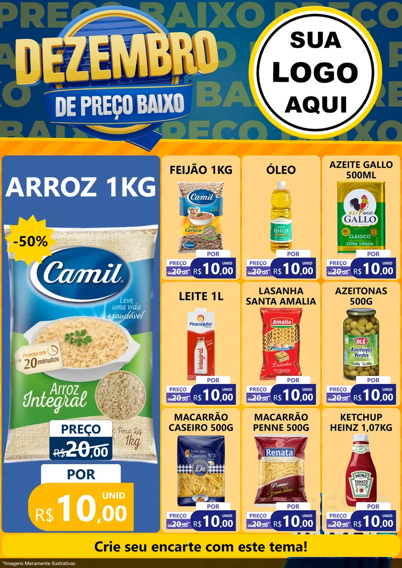 Modelo de Encarte para Encarte A4 Vertical com o tema Dezembro de Preço Baixo para Supermercado