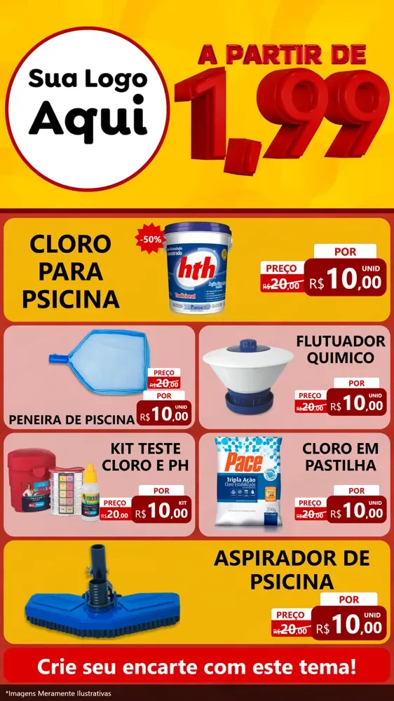 Modelo de TV para TV Vertical com o tema A Partir de Um e Noventa e Nove - 1,99 para Produtos para Piscina