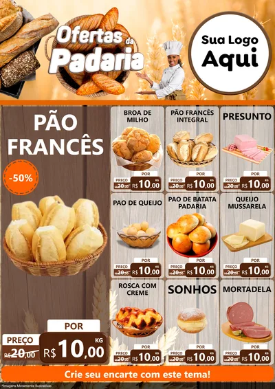 Modelo de Encarte para Encarte A4 Vertical com o tema Ofertas da Padaria para Padaria