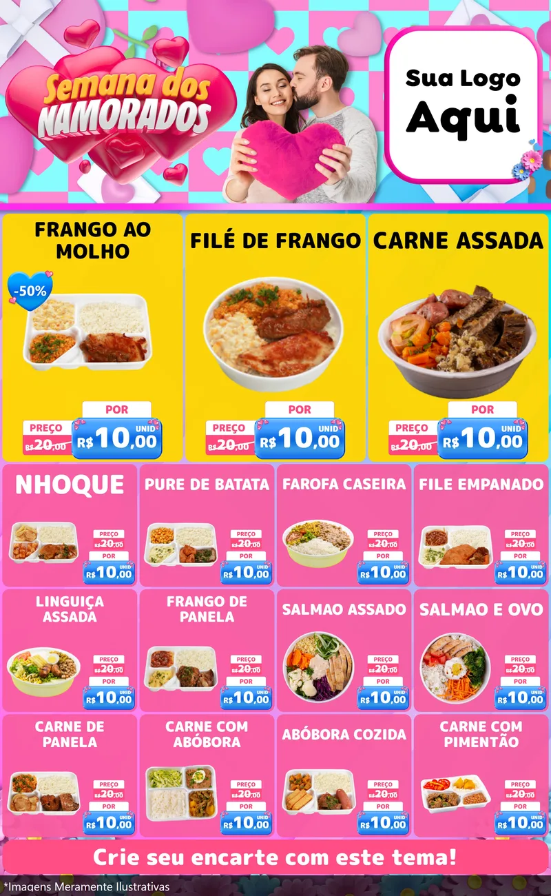 Modelo de Encarte para Encarte Grande com o tema Semana dos Namorados para Restaurante