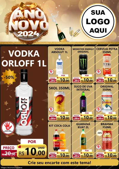 Modelo de Encarte para Encarte A4 Vertical com o tema Feliz Ano Novo 2027 para Distribuidora de bebidas
