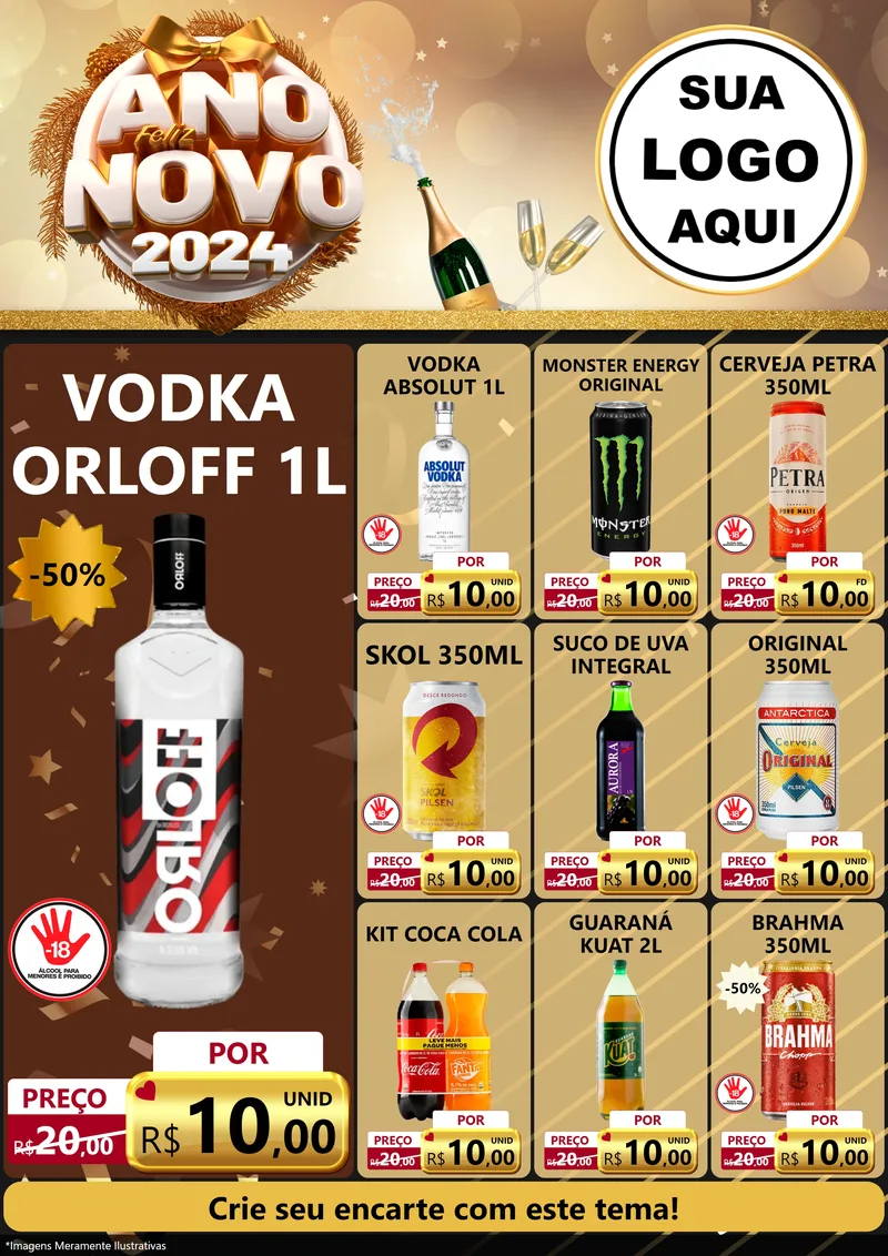 Modelo de Encarte para Encarte A4 Vertical com o tema Feliz Ano Novo 2027 para Distribuidora de bebidas