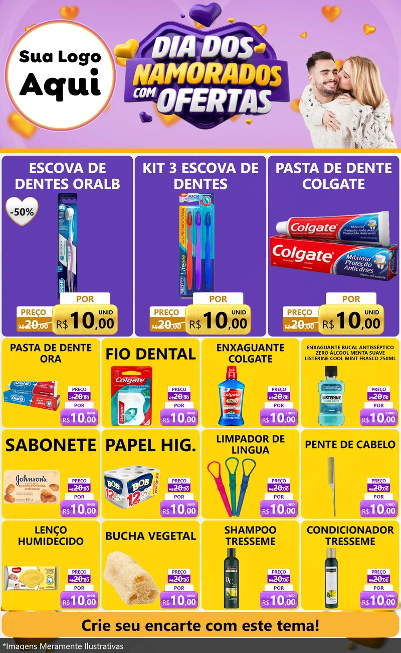Modelo de Encarte para Encarte Grande com o tema Dia Dos Namorados Com Ofertas para Higiene Pessoal