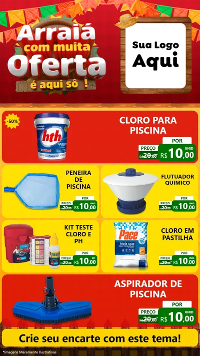 Modelo de TV para TV Vertical com o tema Arraiá Com Muita Oferta - É Aqui Sô! para Produtos para Piscina