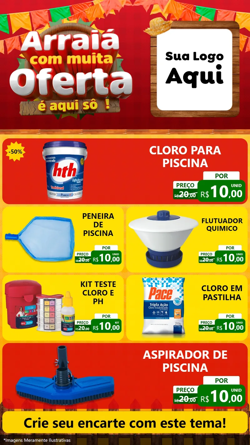 Modelo de TV para TV Vertical com o tema Arraiá Com Muita Oferta - É Aqui Sô! para Produtos para Piscina
