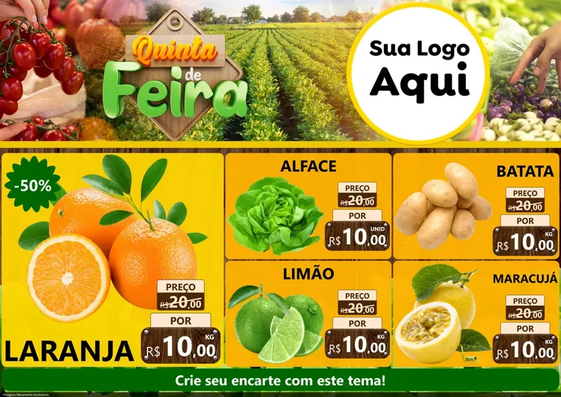 Modelo de Encarte para Encarte A4 Horizontal com o tema Quinta de Feira para Hortifrúti