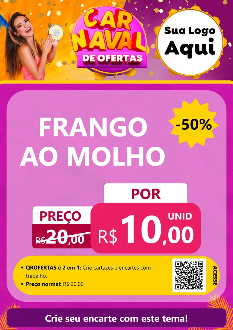 Modelo de Cartaz para Cartaz A4 Vertical com o tema Carnaval de Ofertas para Restaurante
