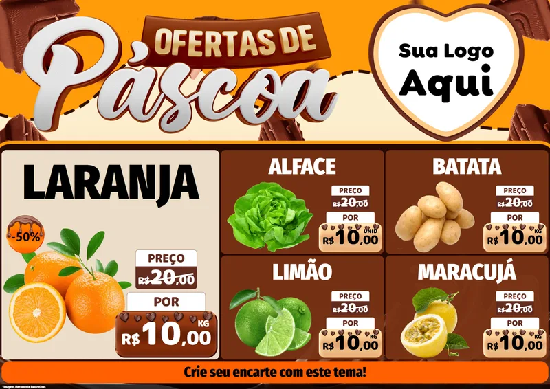 Modelo de Encarte para Encarte A4 Horizontal com o tema Ofertas de Páscoa para Hortifrúti