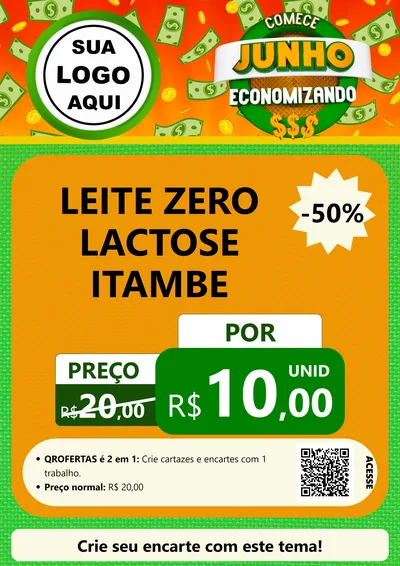 Modelo de Cartaz para Cartaz A4 Vertical com o tema Comece Junho Economizando para Frios e Laticínios