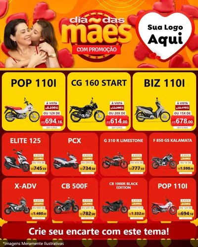 Modelo de Rede Social para Feed Instagram com o tema Dia das Mães com Promoção para Concessionaria de Motos