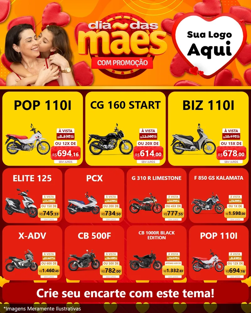Modelo de Rede Social para Feed Instagram com o tema Dia das Mães com Promoção para Concessionaria de Motos