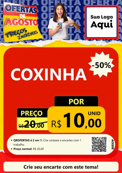 Modelo de Cartaz para Cartaz A4 Vertical com o tema Ofertas de Agosto - Preços Incríveis para Salgadaria