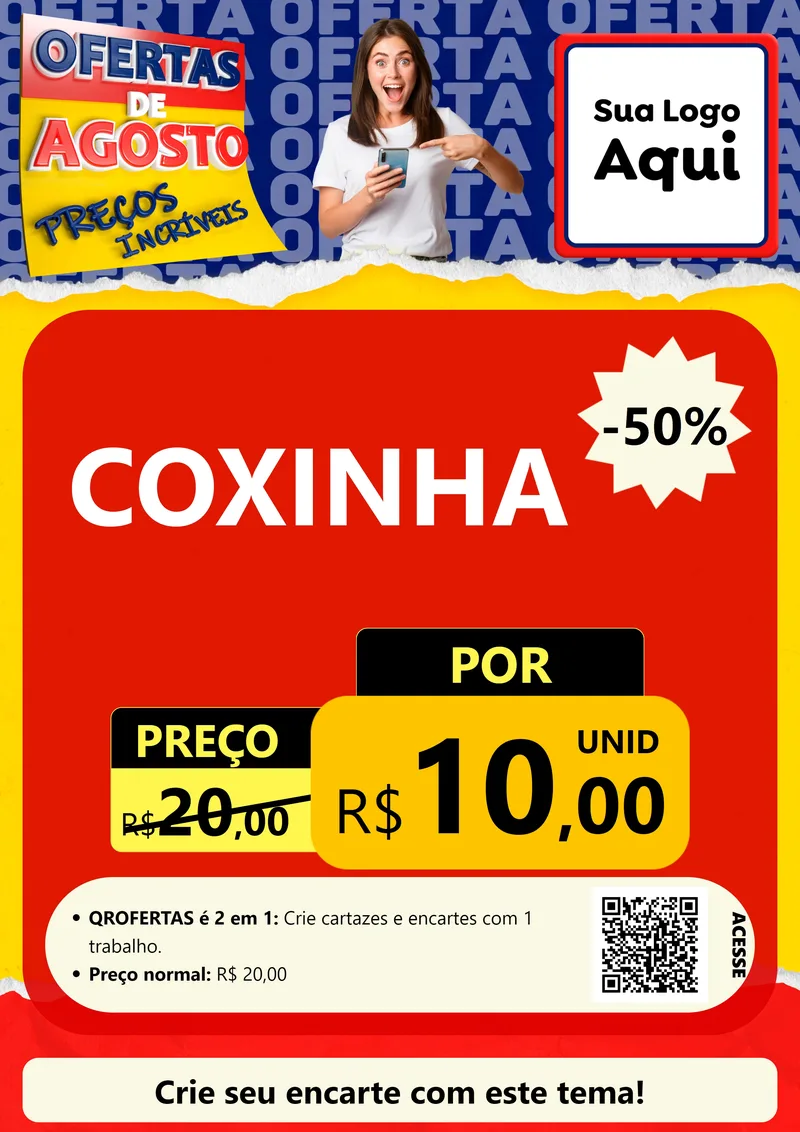 Modelo de Cartaz para Cartaz A4 Vertical com o tema Ofertas de Agosto - Preços Incríveis para Salgadaria