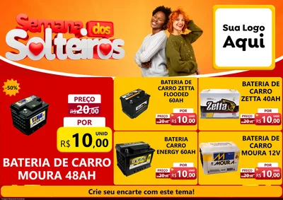 Modelo de Encarte para Encarte A4 Horizontal com o tema Semana dos Solteiros para Baterias Elétricas