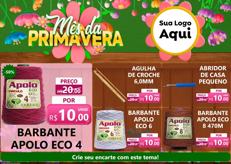Modelo de Encarte para Encarte A4 Horizontal com o tema Mês da Primavera para Armarinho e Aviamentos