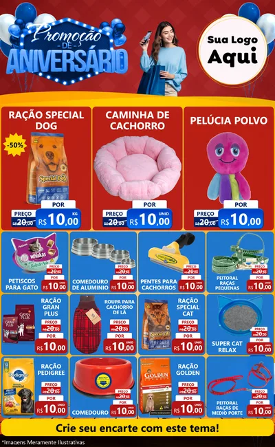 Modelo de Encarte para Encarte Grande com o tema Promoção de Aniversário para Pet Shop