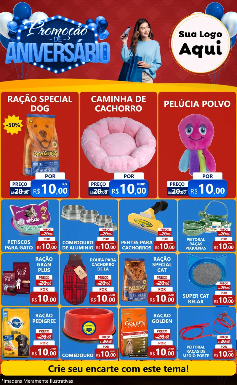 Modelo de Encarte para Encarte Grande com o tema Promoção de Aniversário para Pet Shop