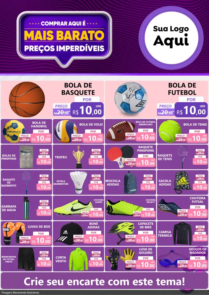 Modelo de Encarte para Encarte A4 Vertical com o tema Mais Barato para Artigos Esportivos