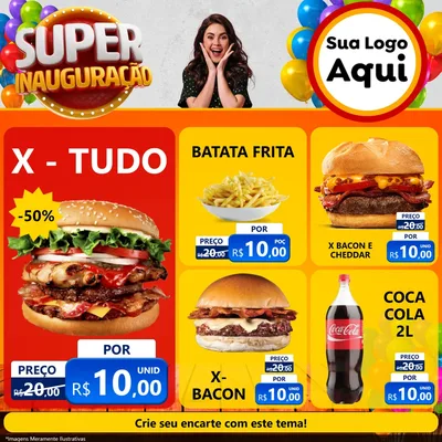 Modelo de Rede Social para Feed Facebook com o tema Super Inauguração para Hamburgueria