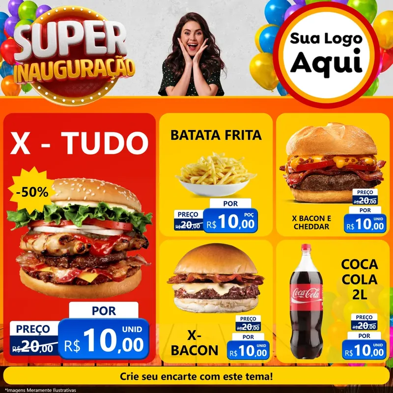 Modelo de Rede Social para Feed Facebook com o tema Super Inauguração para Hamburgueria