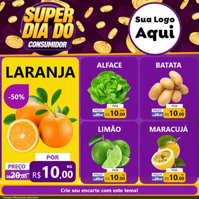 Modelo de Rede Social para Feed Facebook com o tema Super Dia do Consumidor para Hortifrúti