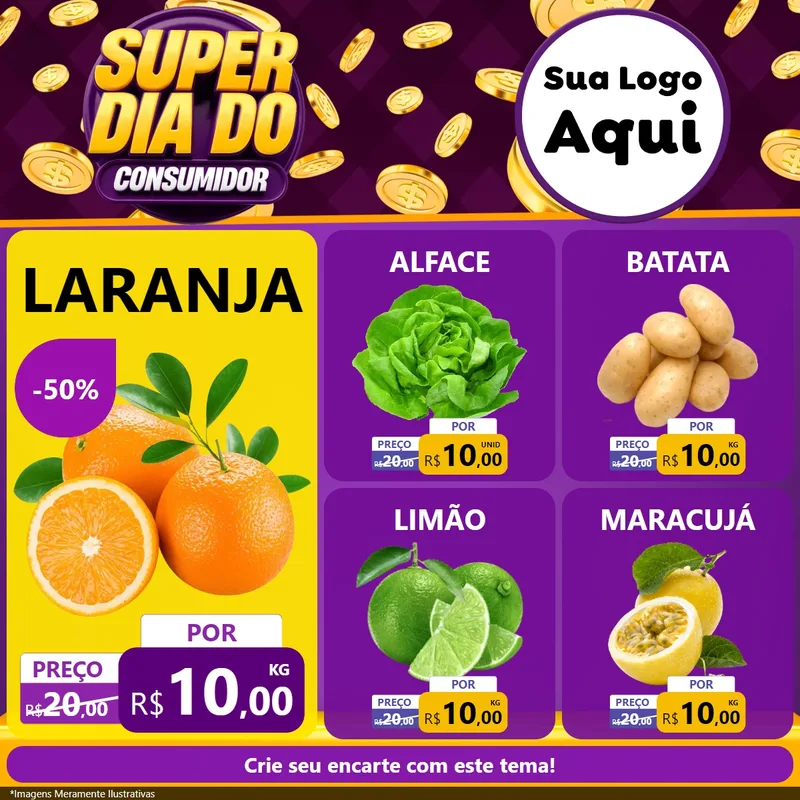Modelo de Rede Social para Feed Facebook com o tema Super Dia do Consumidor para Hortifrúti