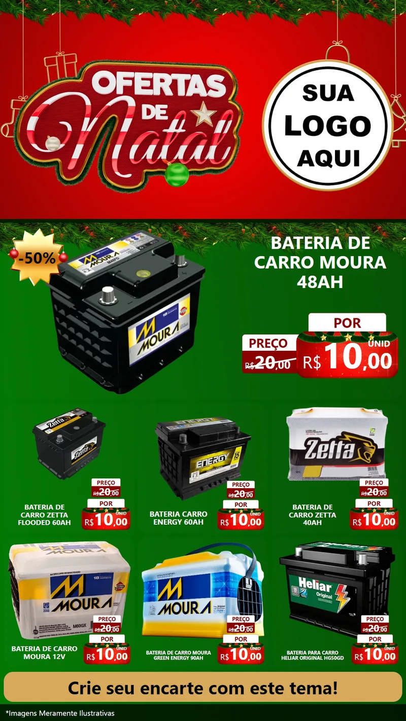 Modelo de Rede Social para Stories com o tema Ofertas de Natal para Baterias Elétricas