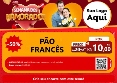 Modelo de Cartaz para Cartaz A4 Horizontal com o tema Semana dos Namorados para Padaria